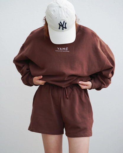 Women's Jumper+Shorts Set - Reddish Brown